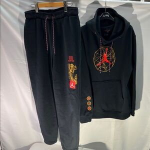 Jordan Black Sweatpants & hoodie with Red Accents